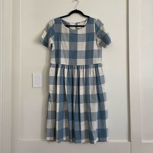 Blue and White Checkered Midi Dress